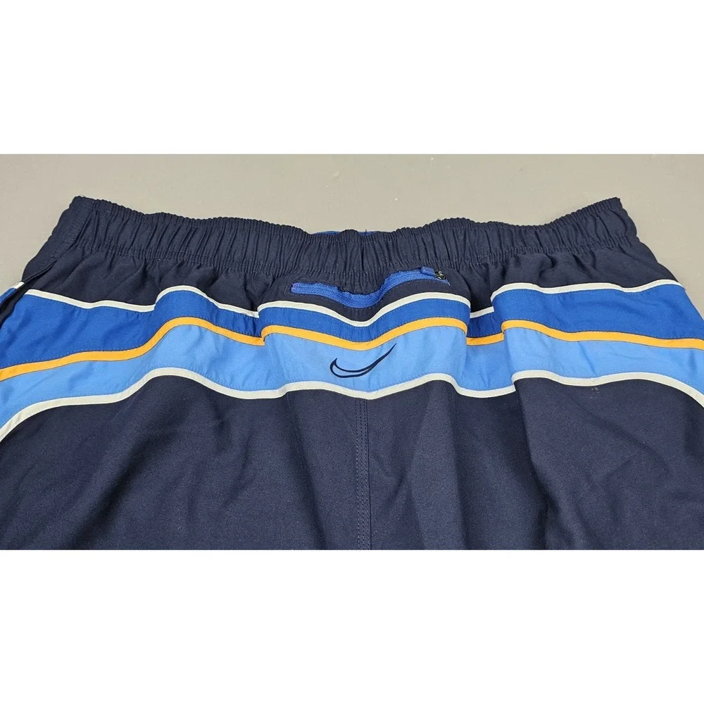 Vintage Nike Swim Trunks Mens 2XL Navy Blue Orange Zip Rear Pocket‎ Drawstring